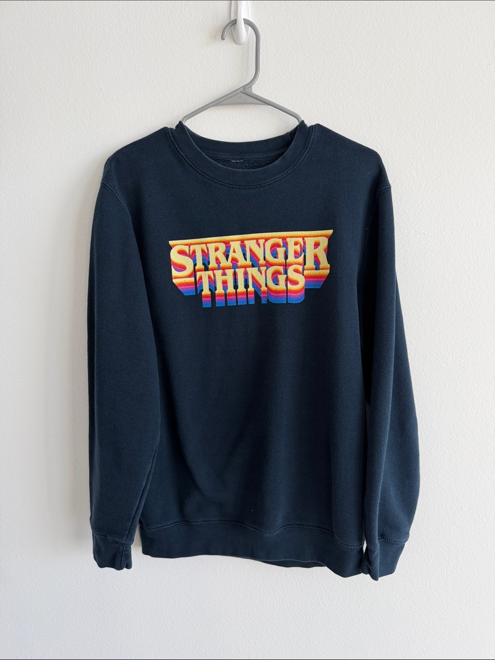 Navy Crewneck Sweatshirt with Bold Multicolor Logo